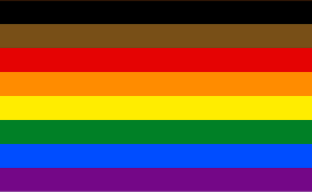 8-stripe LGBT+ pride flag with black and brown stripes added to signify queer people of color.